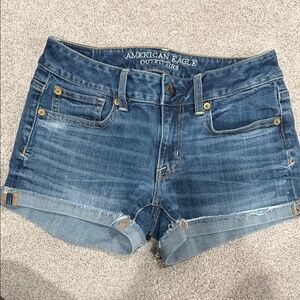 American Eagle Outfitters Dark Blue Denim Rolled Hem Jean Shorts